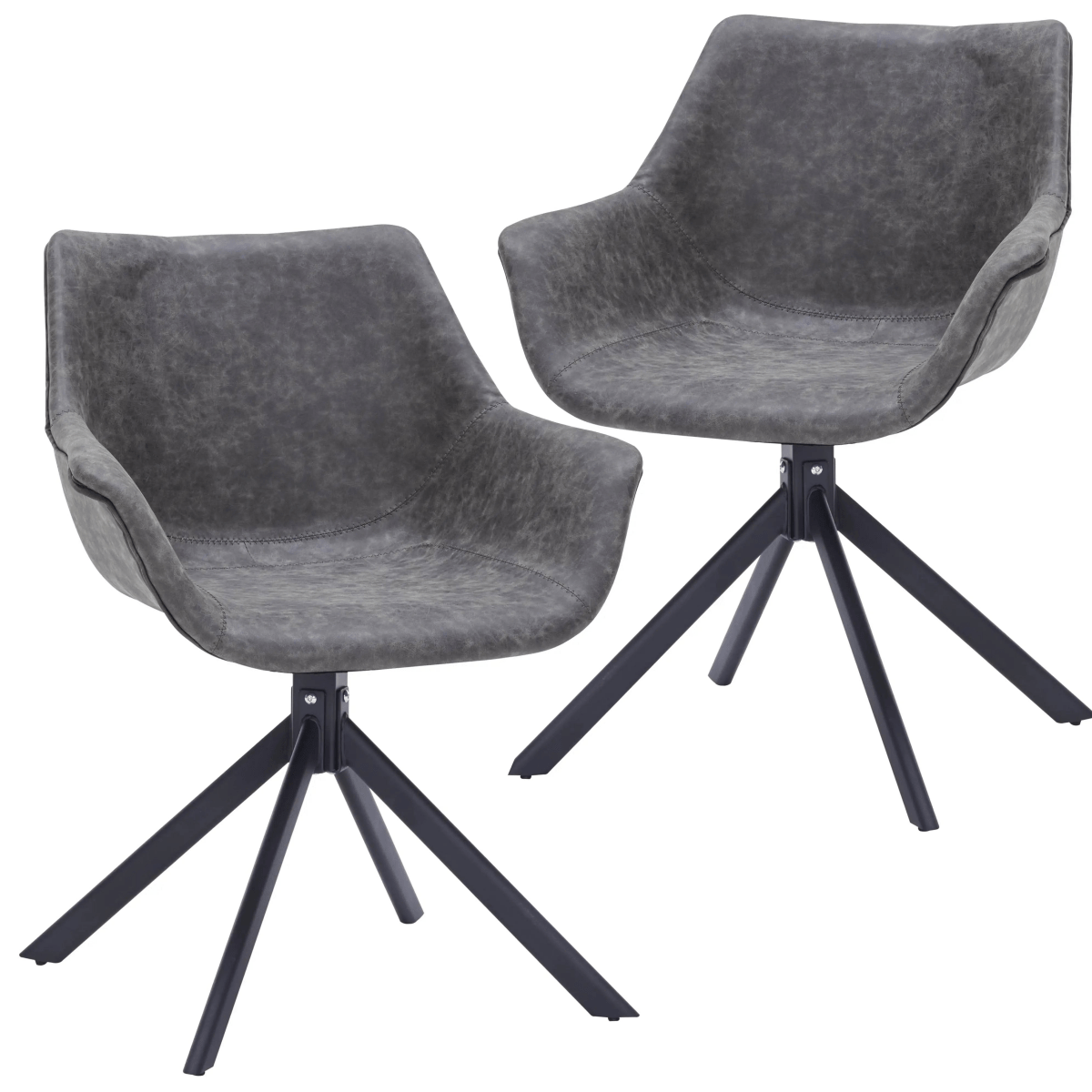 Markley Leather Swivel Dining Armchair with Black Iron Base Set of 2