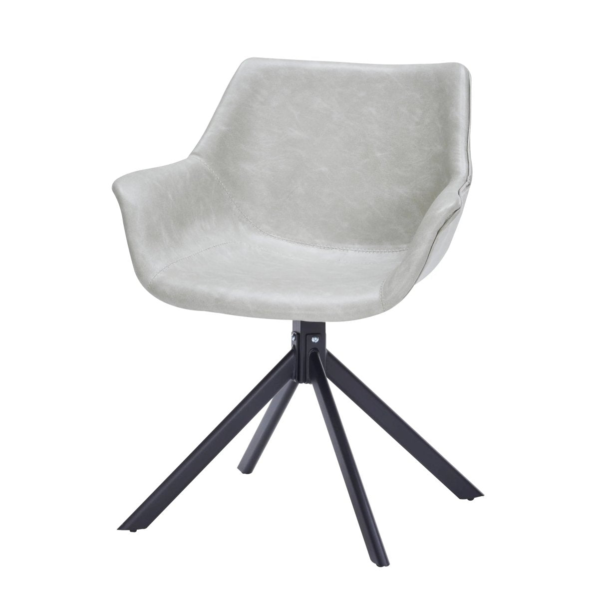 Markley Leather Swivel Dining Armchair with Black Iron Base Set of 2