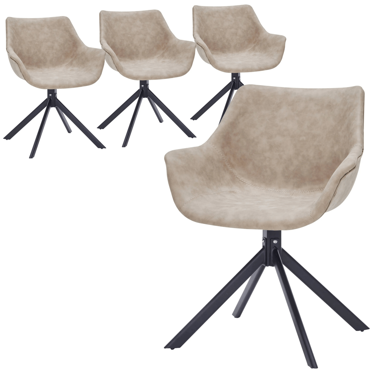 Markley Leather Swivel Dining Armchair with Black Iron Base Set of 4