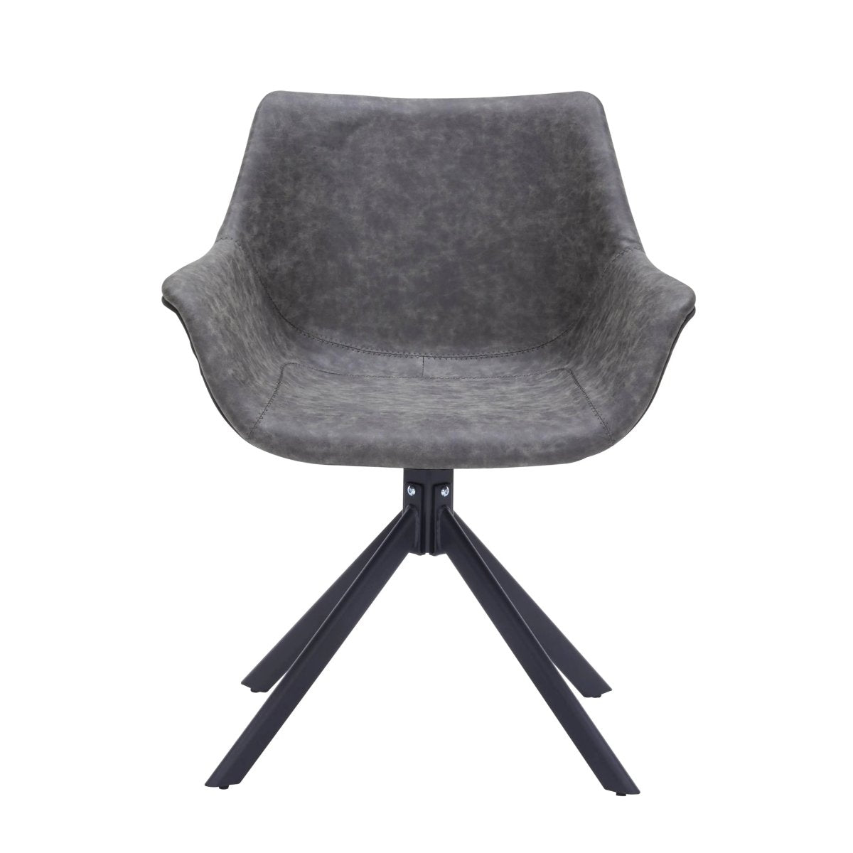 Markley Leather Swivel Dining Armchair with Black Iron Base Set of 4
