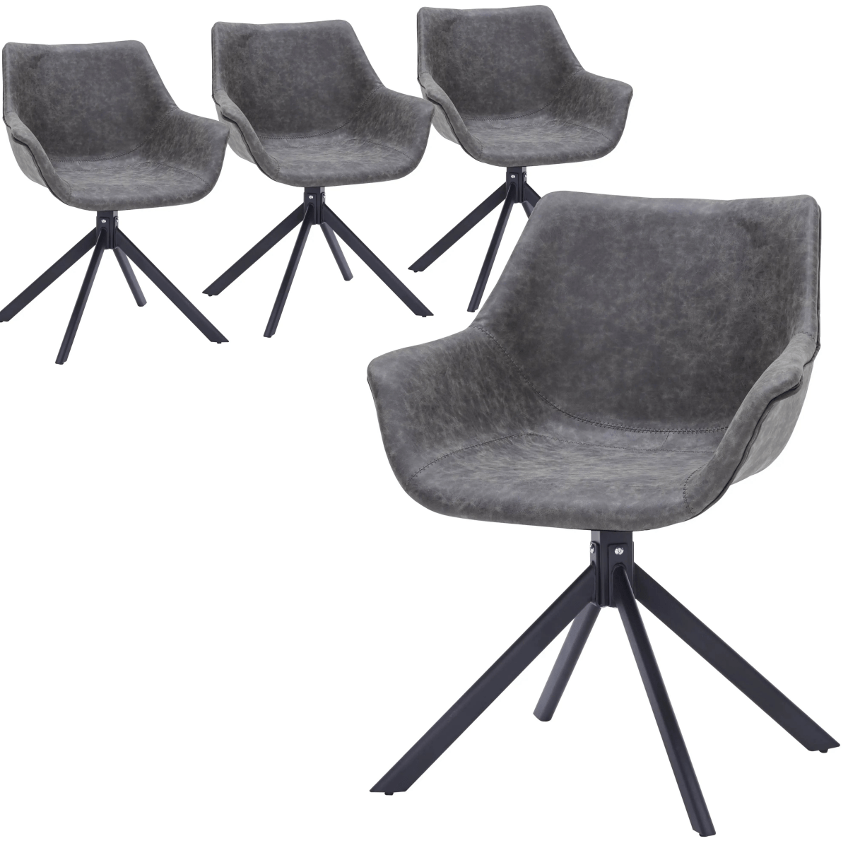 Markley Leather Swivel Dining Armchair with Black Iron Base Set of 4