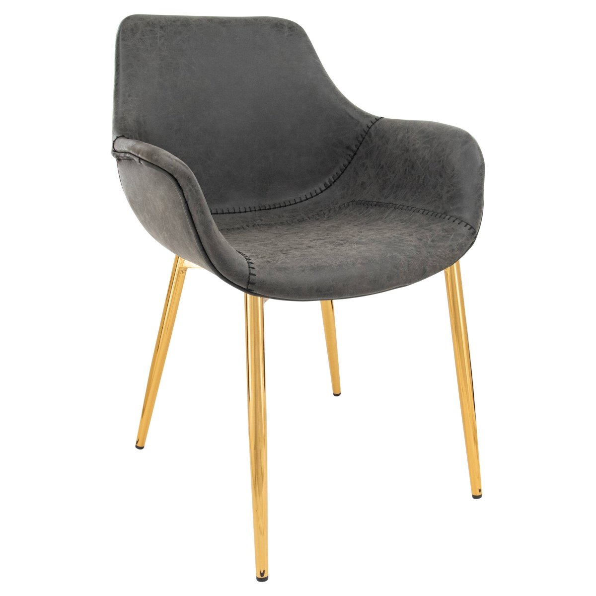 Markley Modern Leather Dining Arm Chair With Black/Gold Metal Legs