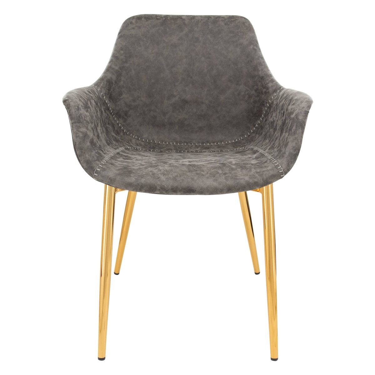 Markley Modern Leather Dining Arm Chair With Black/Gold Metal Legs