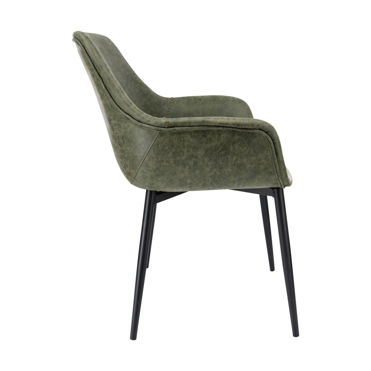 Markley Modern Leather Dining Arm Chair With Black/Gold Metal Legs