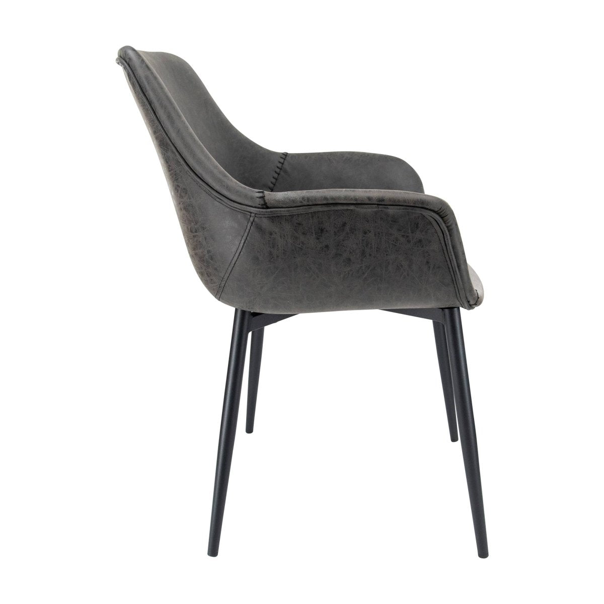 Markley Modern Leather Dining Arm Chair With Black/Gold Metal Legs