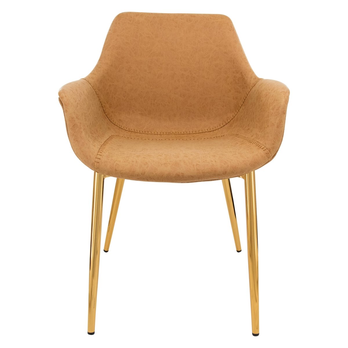 Markley Modern Leather Dining Arm Chair With Black/Gold Metal Legs