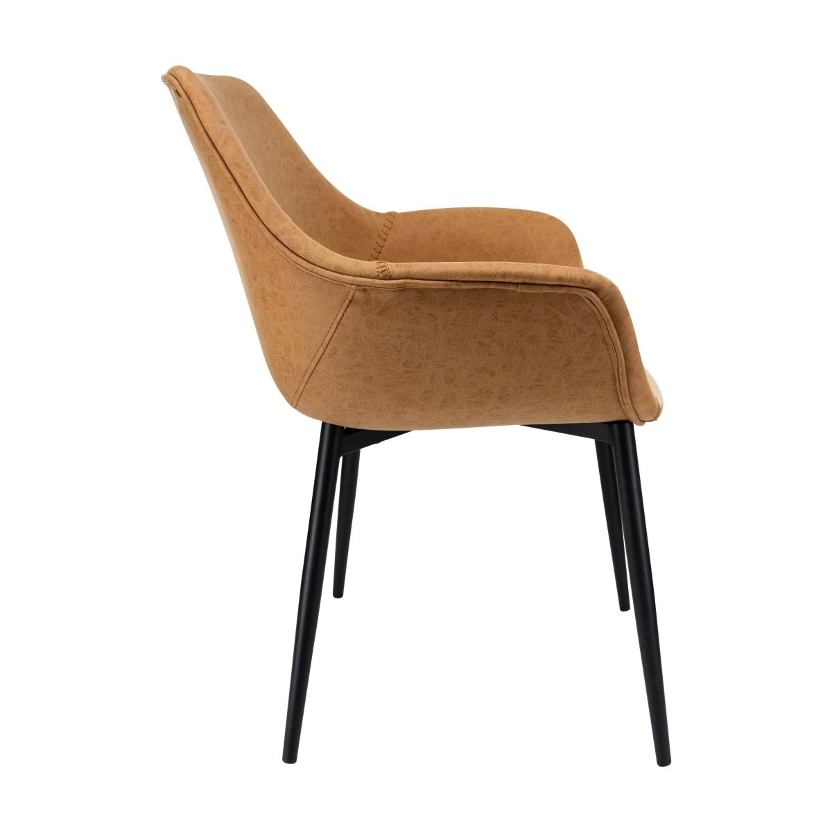Markley Modern Leather Dining Arm Chair With Black/Gold Metal Legs