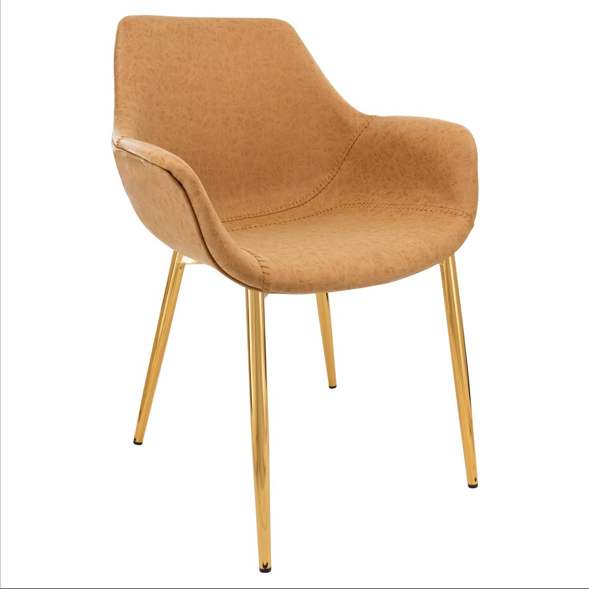 Markley Modern Leather Dining Arm Chair With Black/Gold Metal Legs