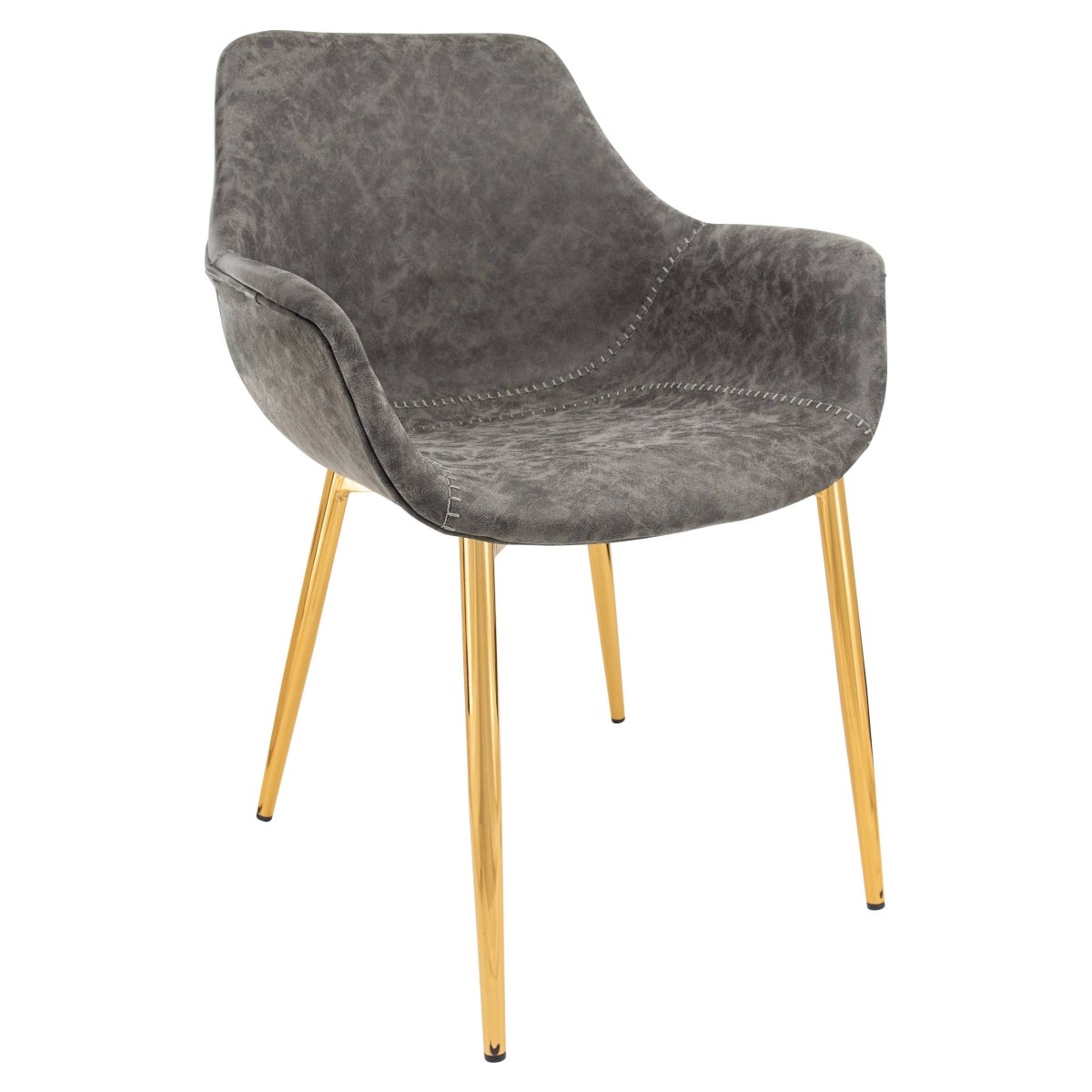 Markley Modern Leather Dining Arm Chair With Black/Gold Metal Legs