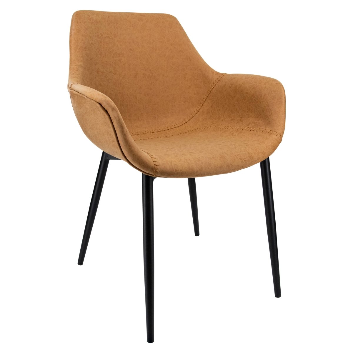Markley Modern Leather Dining Arm Chair With Black/Gold Metal Legs