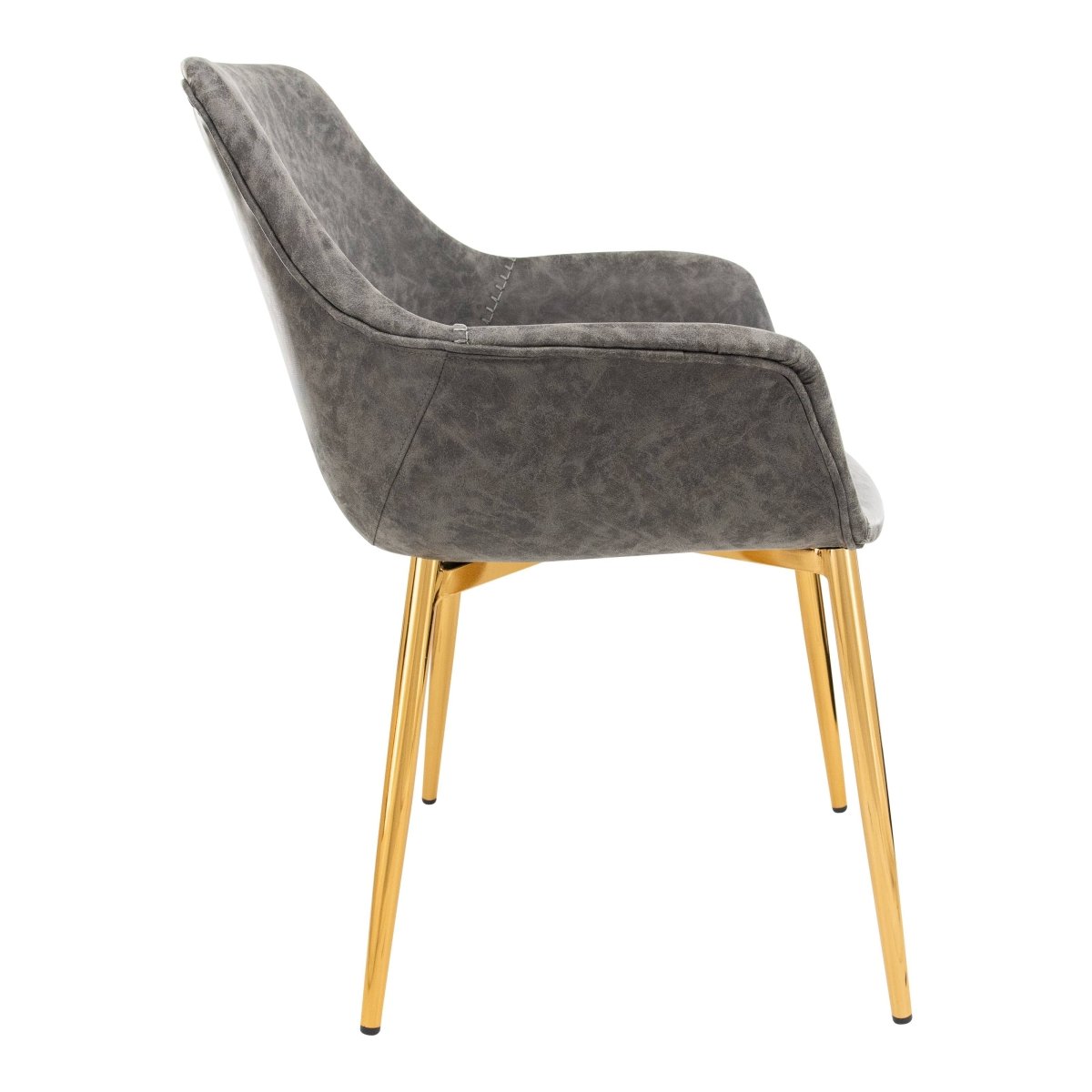 Markley Modern Leather Dining Arm Chair With Black/Gold Metal Legs