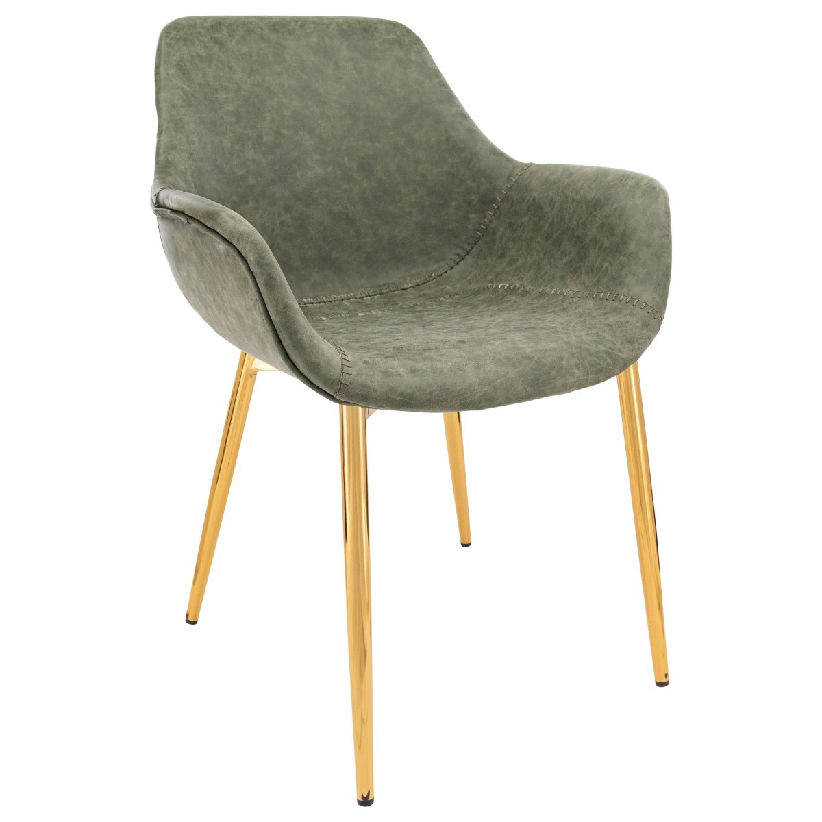 Markley Modern Leather Dining Arm Chair With Black/Gold Metal Legs