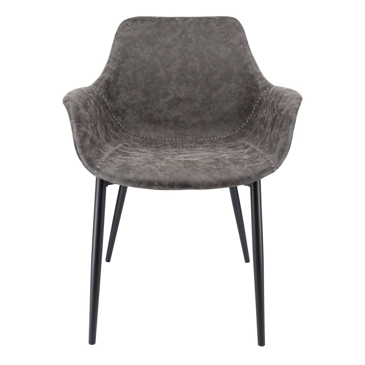Markley Modern Leather Dining Arm Chair With Black/Gold Metal Legs