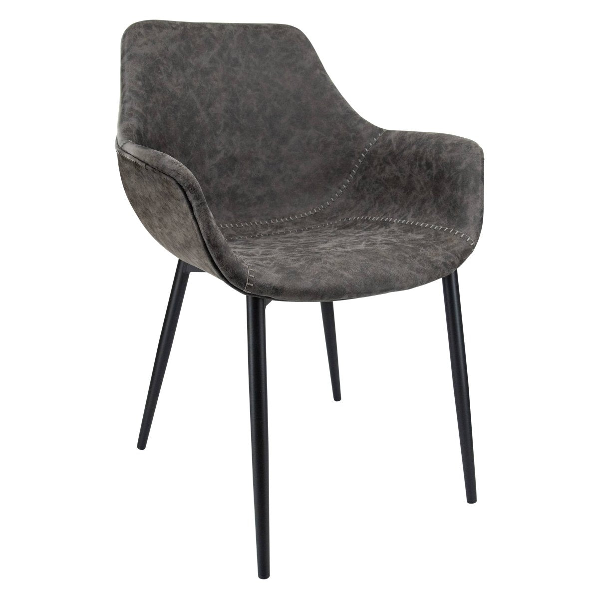 Markley Modern Leather Dining Arm Chair With Black/Gold Metal Legs