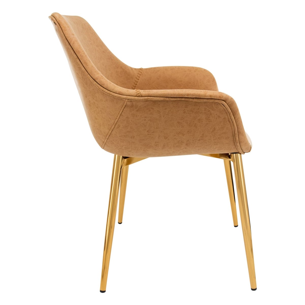 Markley Modern Leather Dining Arm Chair With Black/Gold Metal Legs