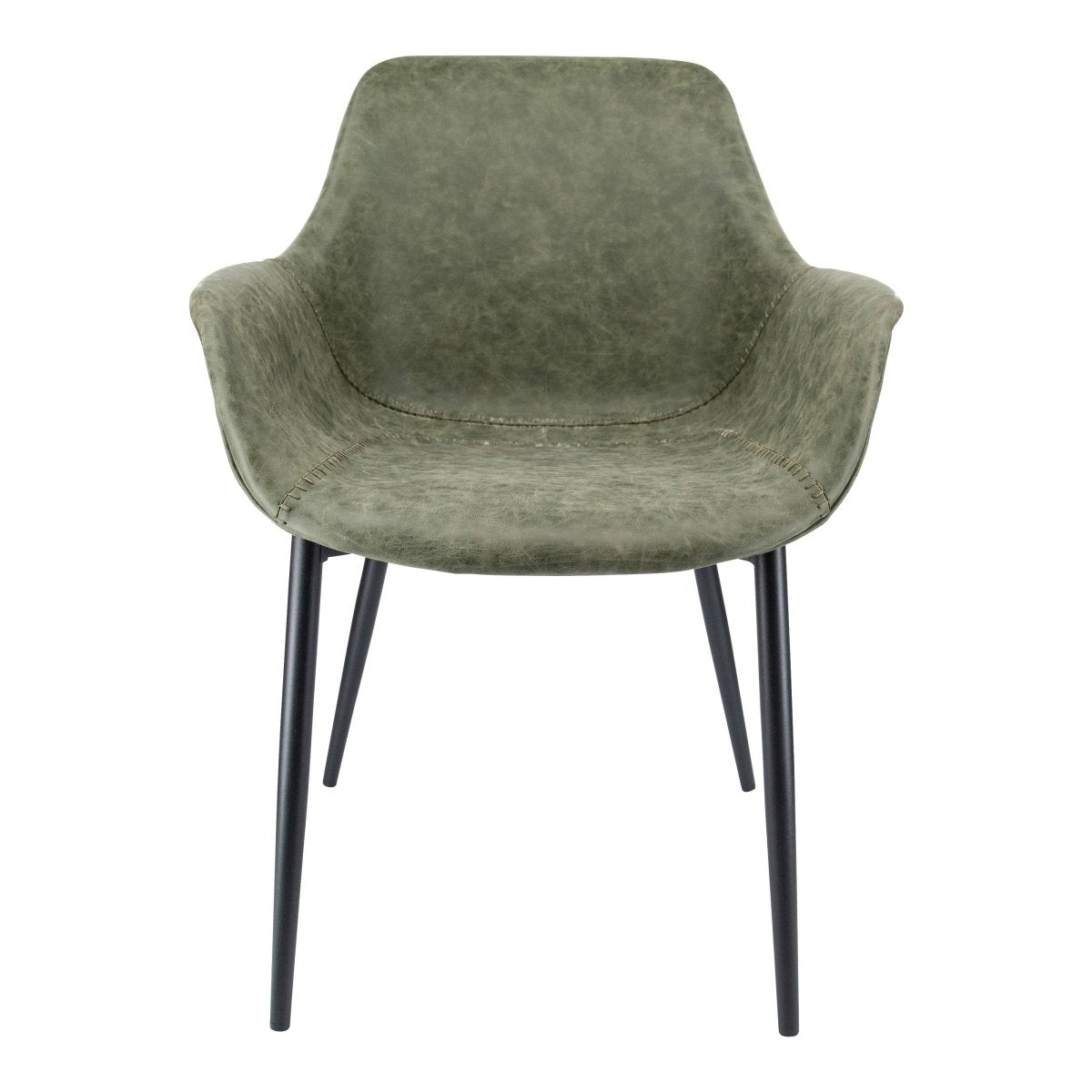 Markley Modern Leather Dining Arm Chair With Black/Gold Metal Legs