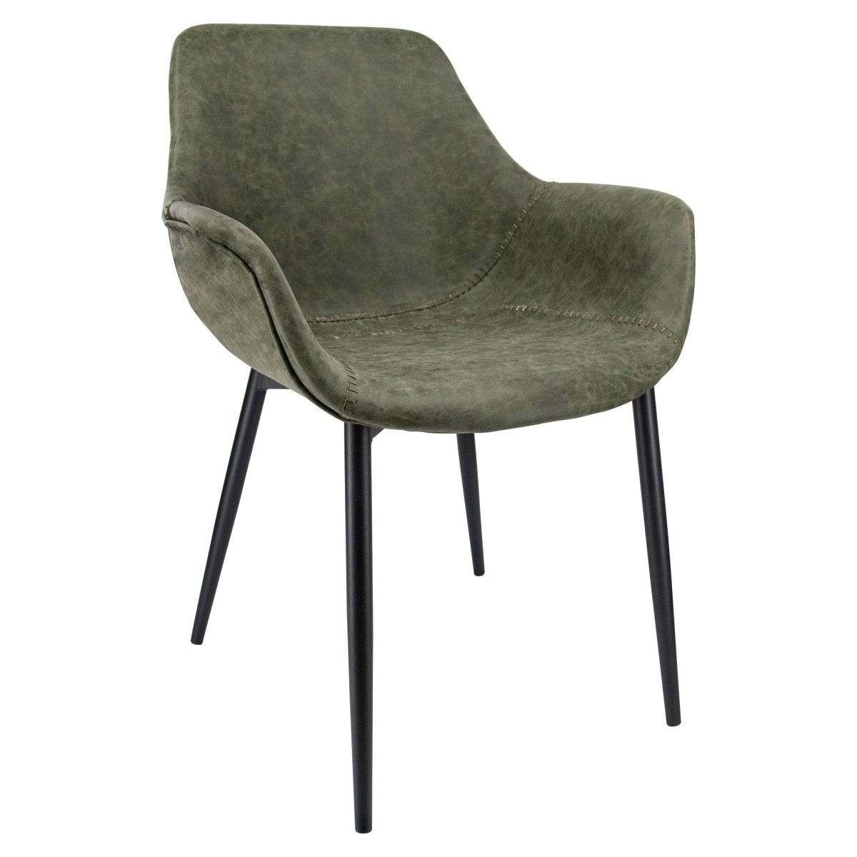 Markley Modern Leather Dining Arm Chair With Black/Gold Metal Legs
