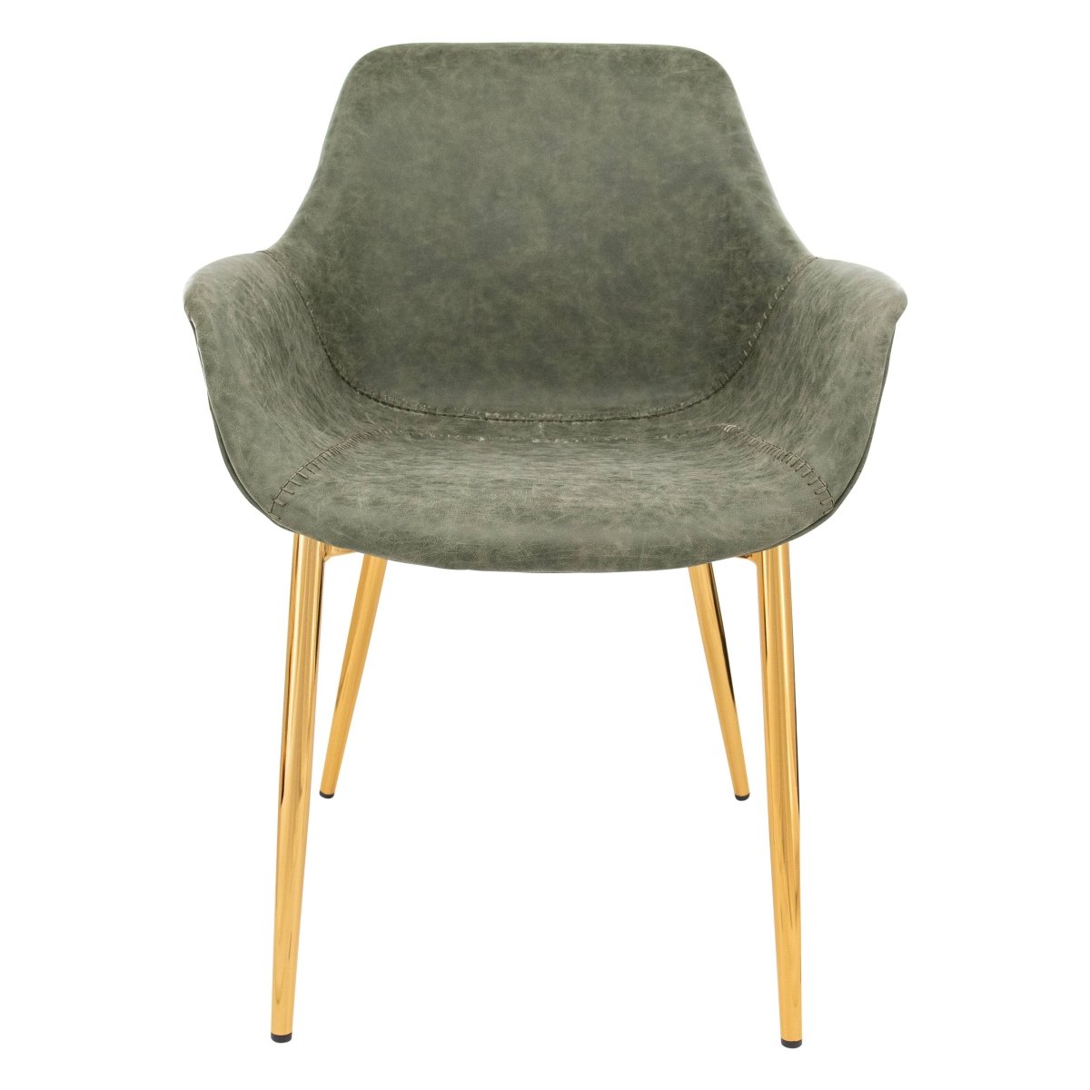 Markley Modern Leather Dining Arm Chair With Black/Gold Metal Legs