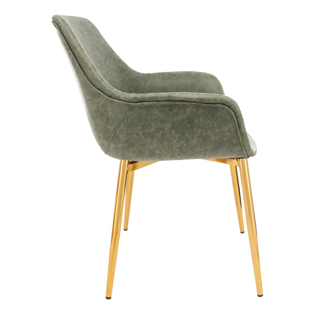 Markley Modern Leather Dining Arm Chair With Black/Gold Metal Legs