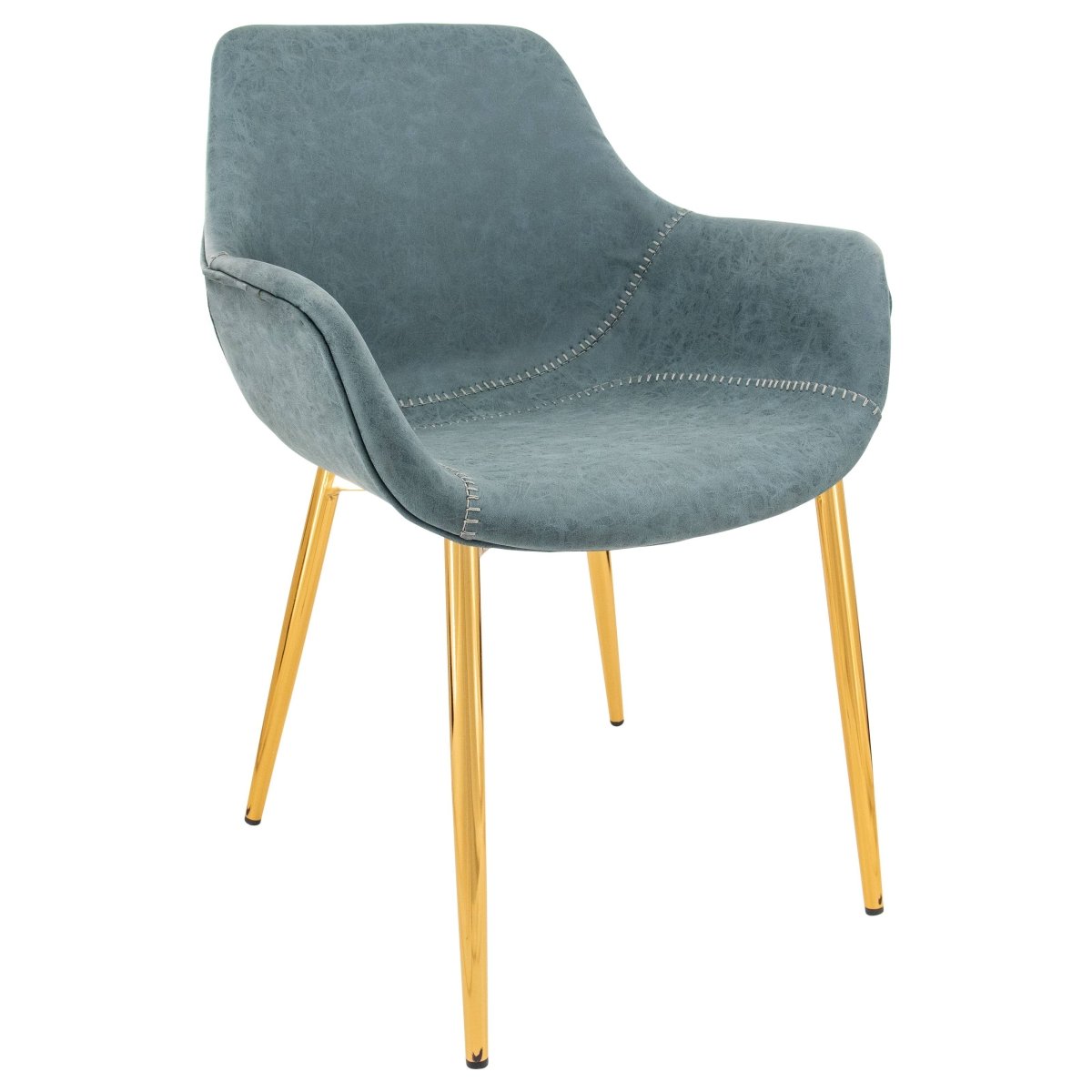 Markley Modern Leather Dining Arm Chair With Black/Gold Metal Legs