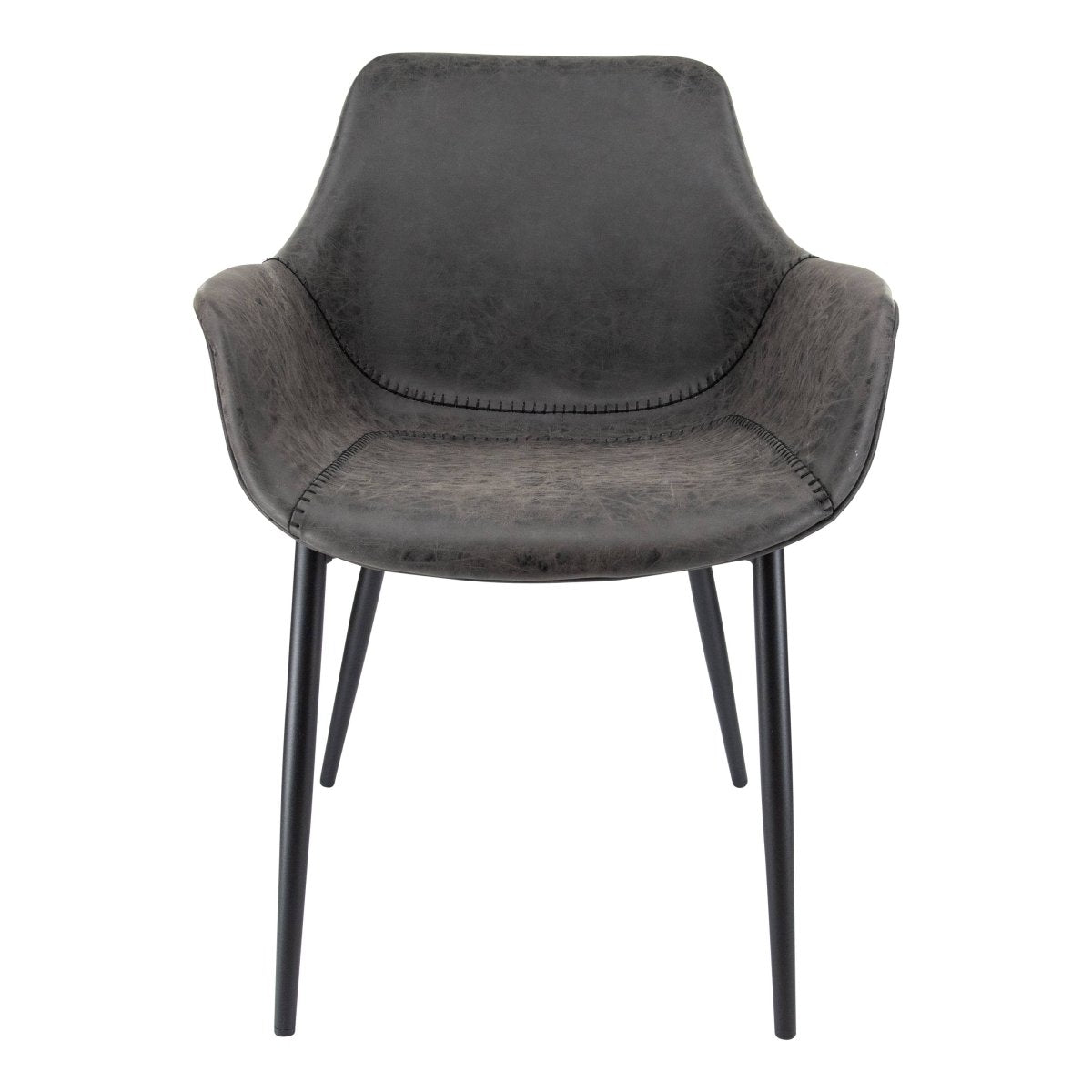 Markley Modern Leather Dining Arm Chair With Black/Gold Metal Legs