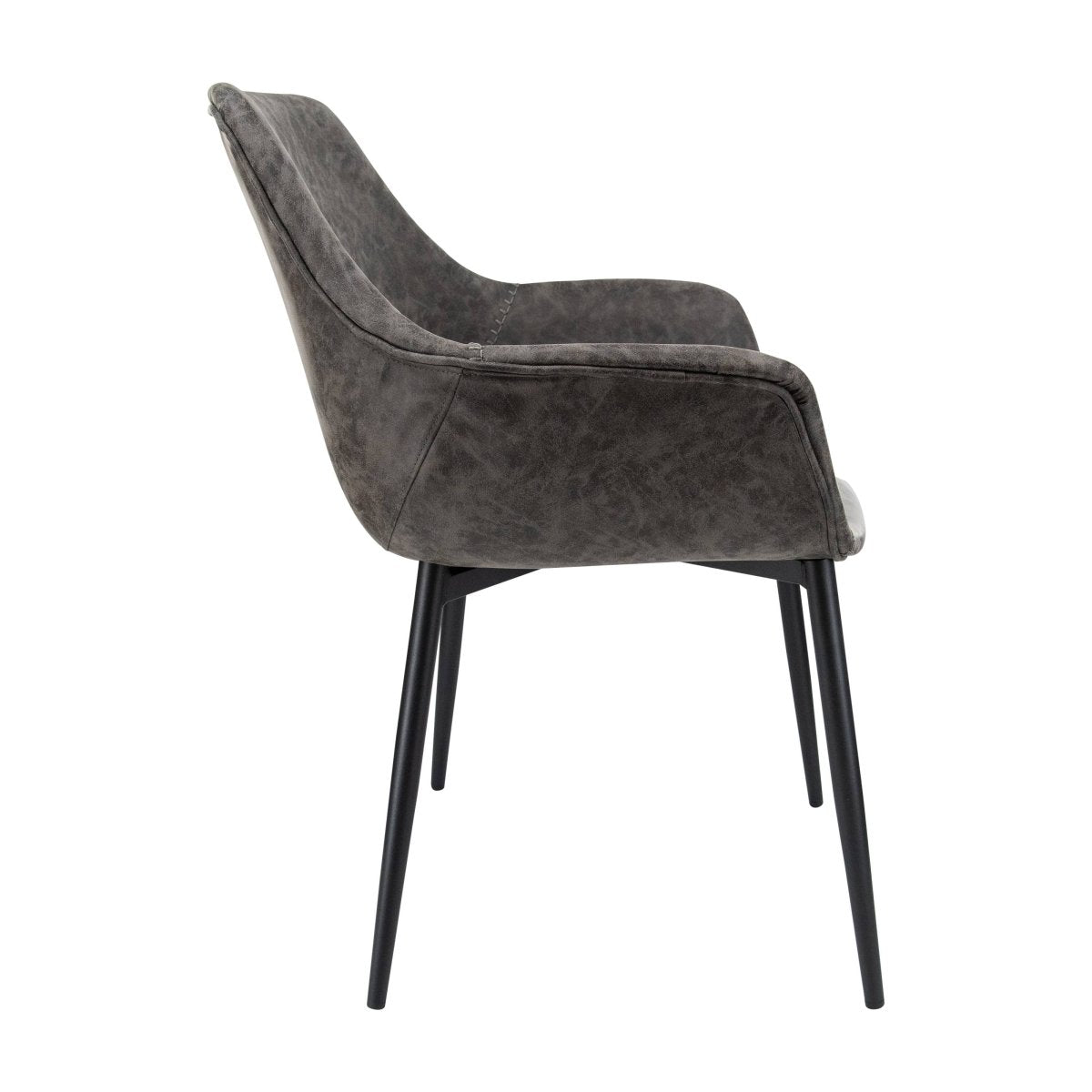 Markley Modern Leather Dining Arm Chair With Black/Gold Metal Legs
