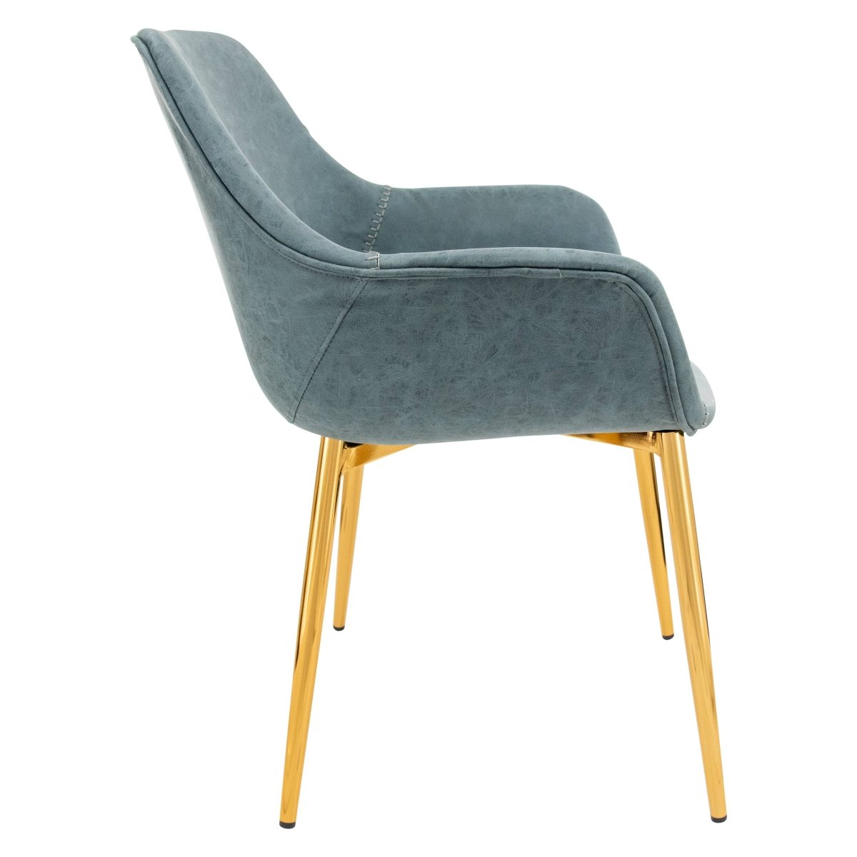 Markley Modern Leather Dining Arm Chair With Black/Gold Metal Legs