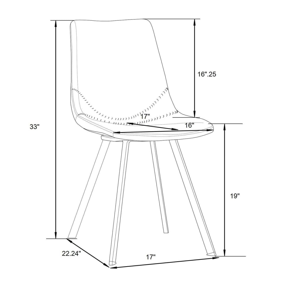 Markley Modern Leather Dining Chair With Metal Legs Set of 4