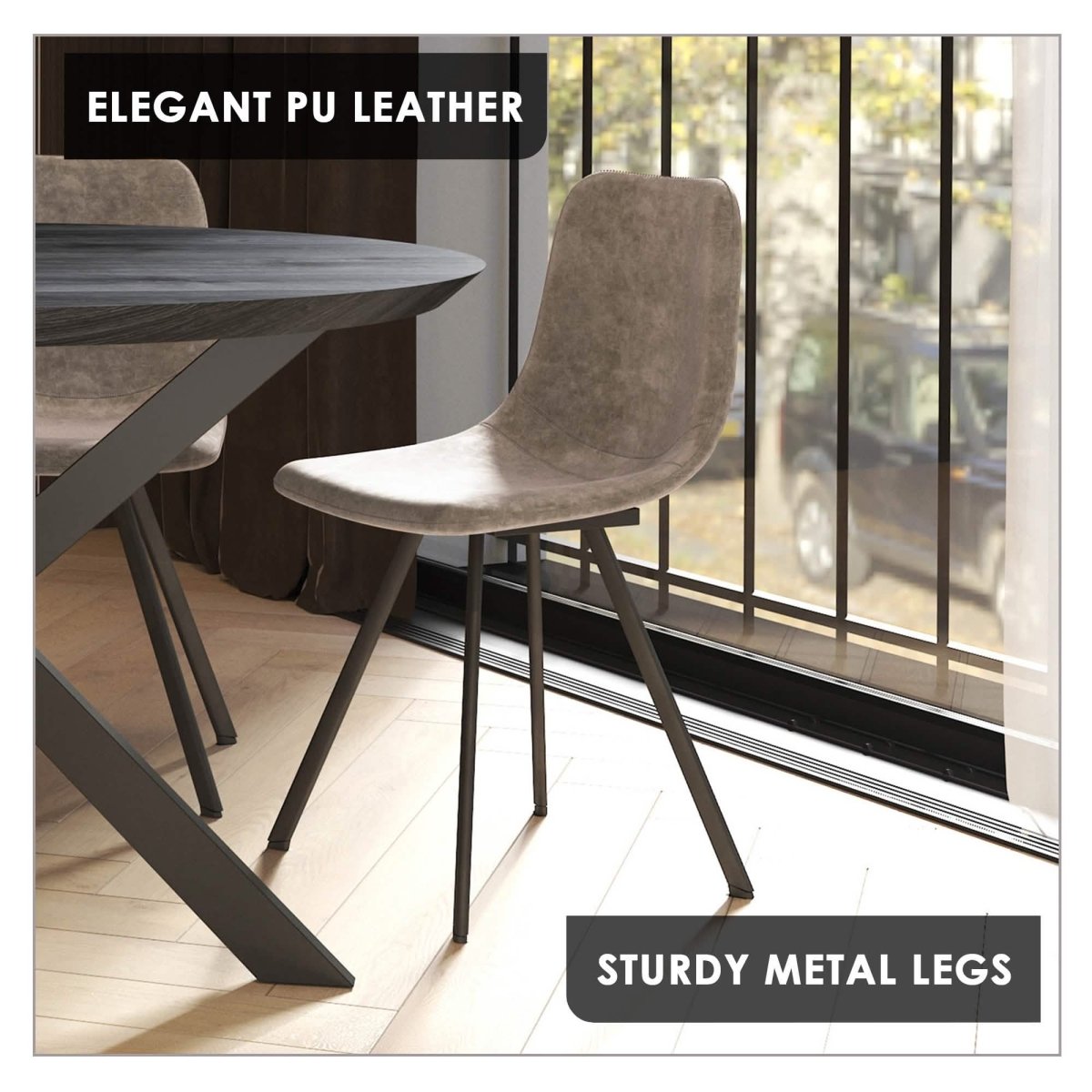 Markley Modern Leather Dining Chair With Metal Legs Set of 4