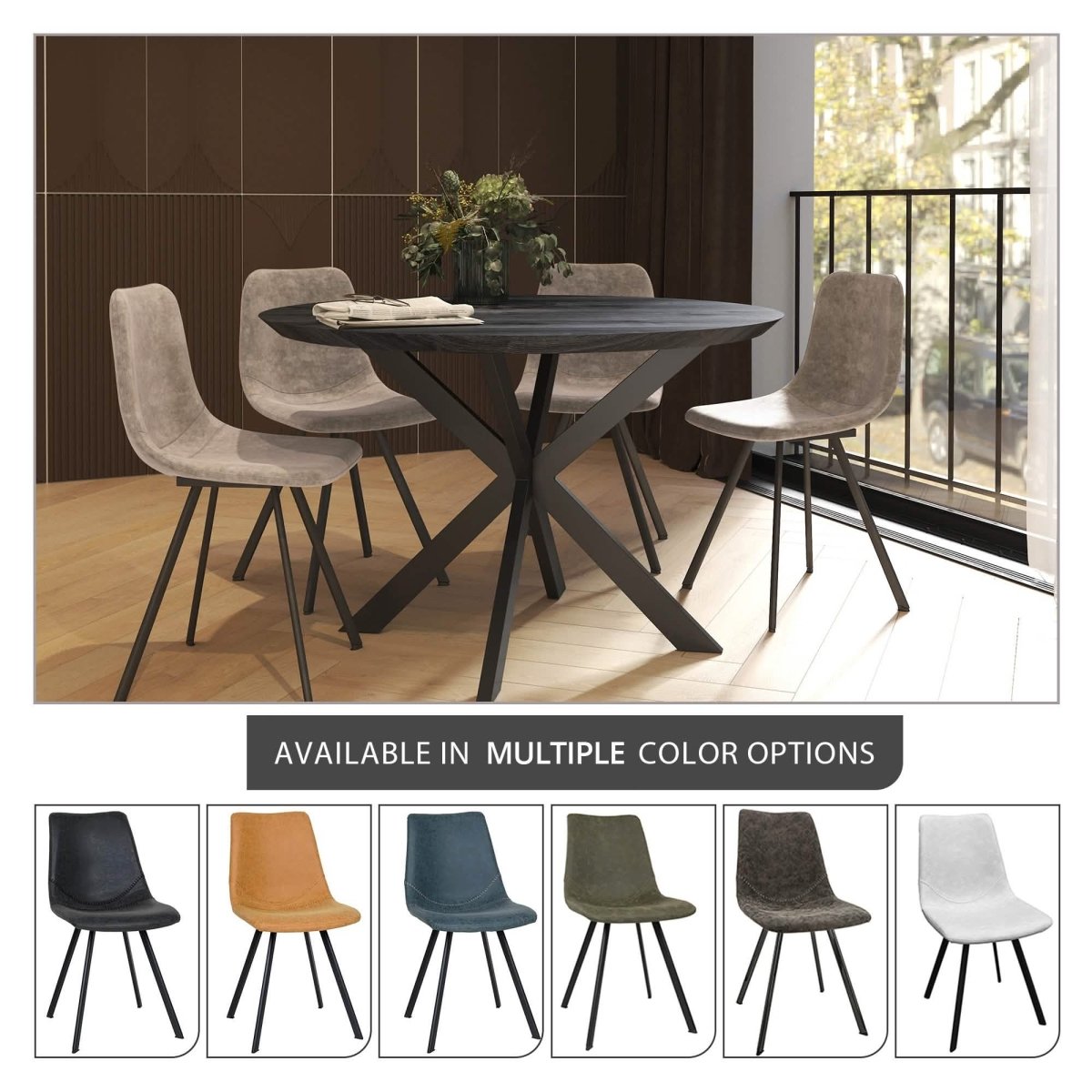 Markley Modern Leather Dining Chair With Metal Legs Set of 4
