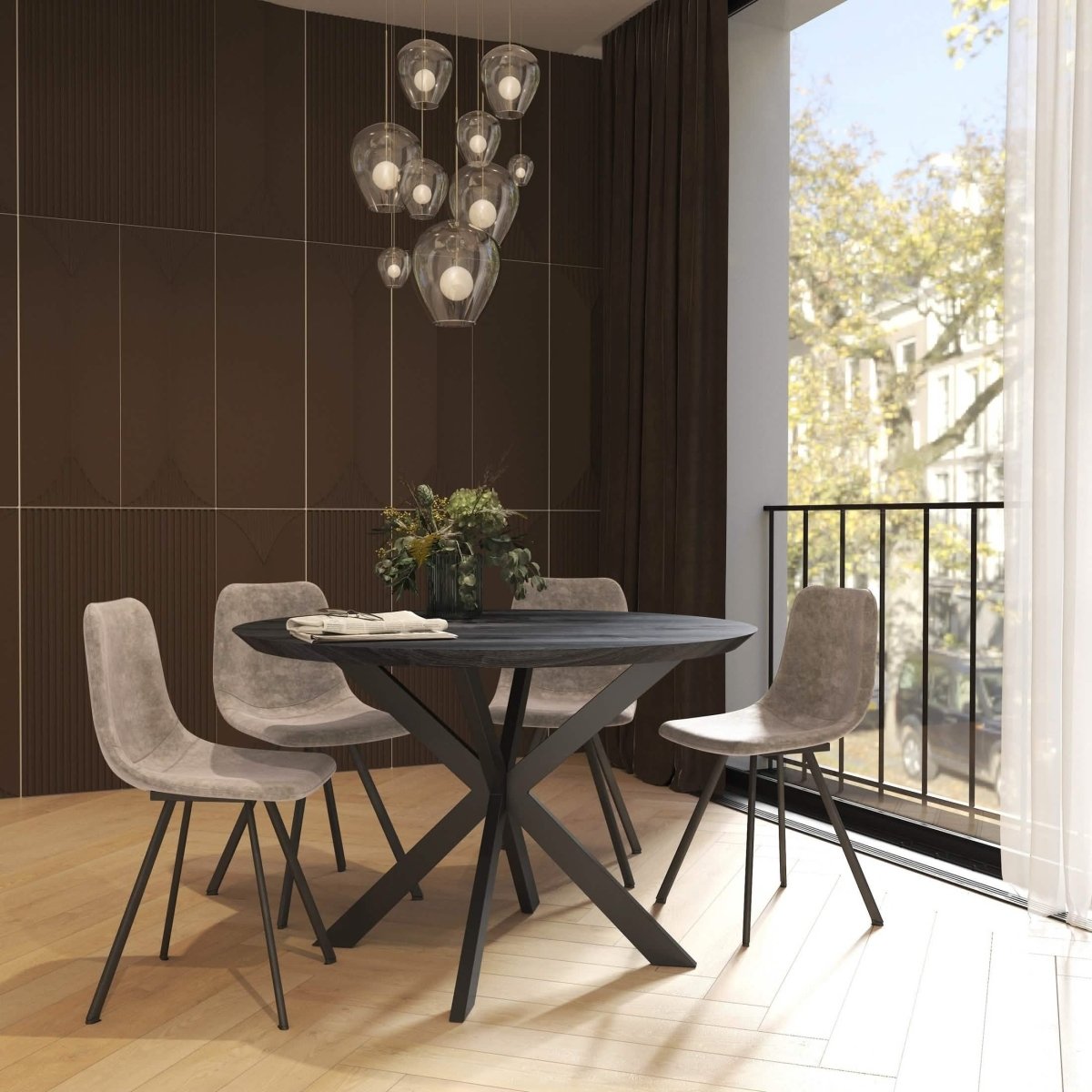 Markley Modern Leather Dining Chair With Metal Legs Set of 4