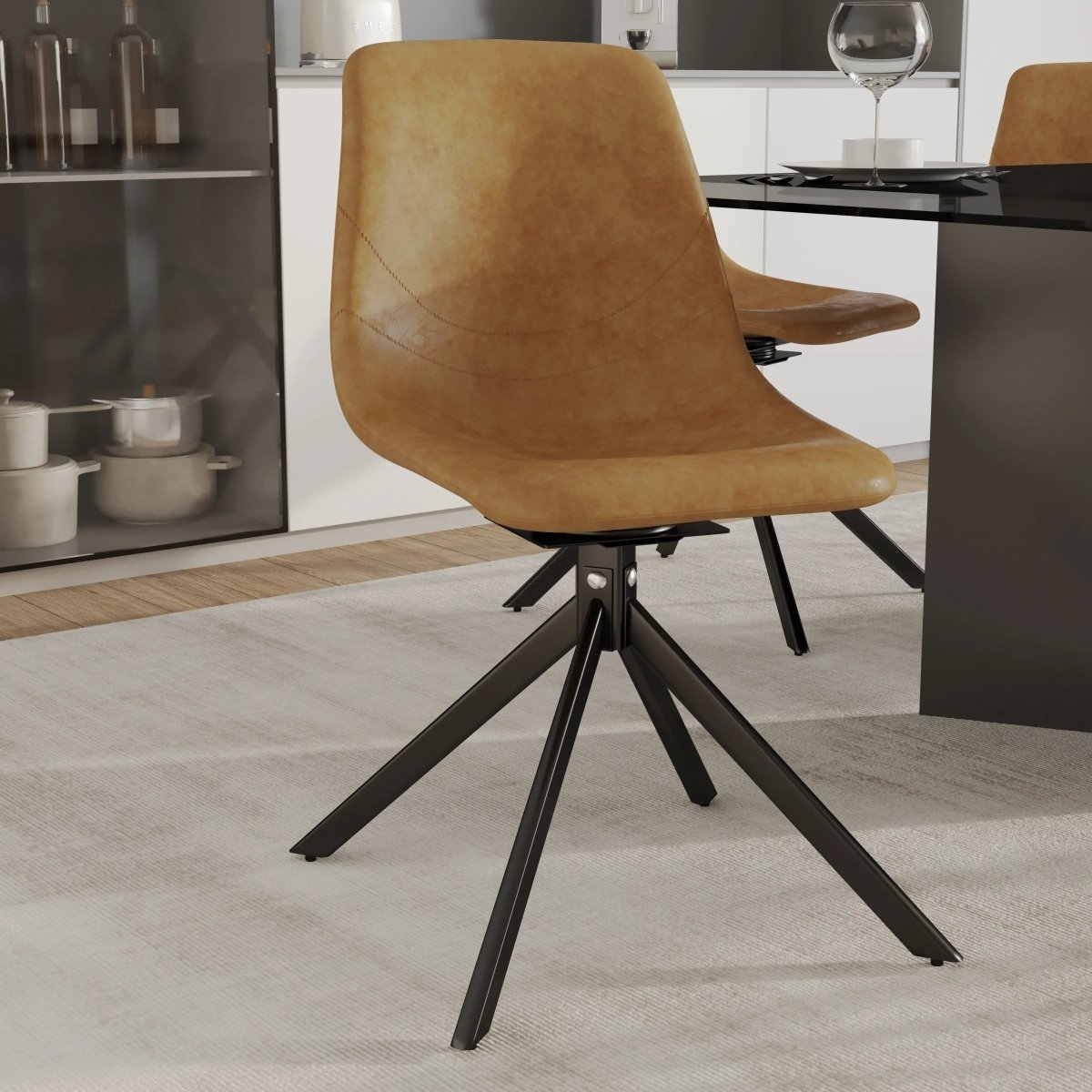 Markley Swivel Leather Dining Side Chair with Durable Iron Legs Set of 4