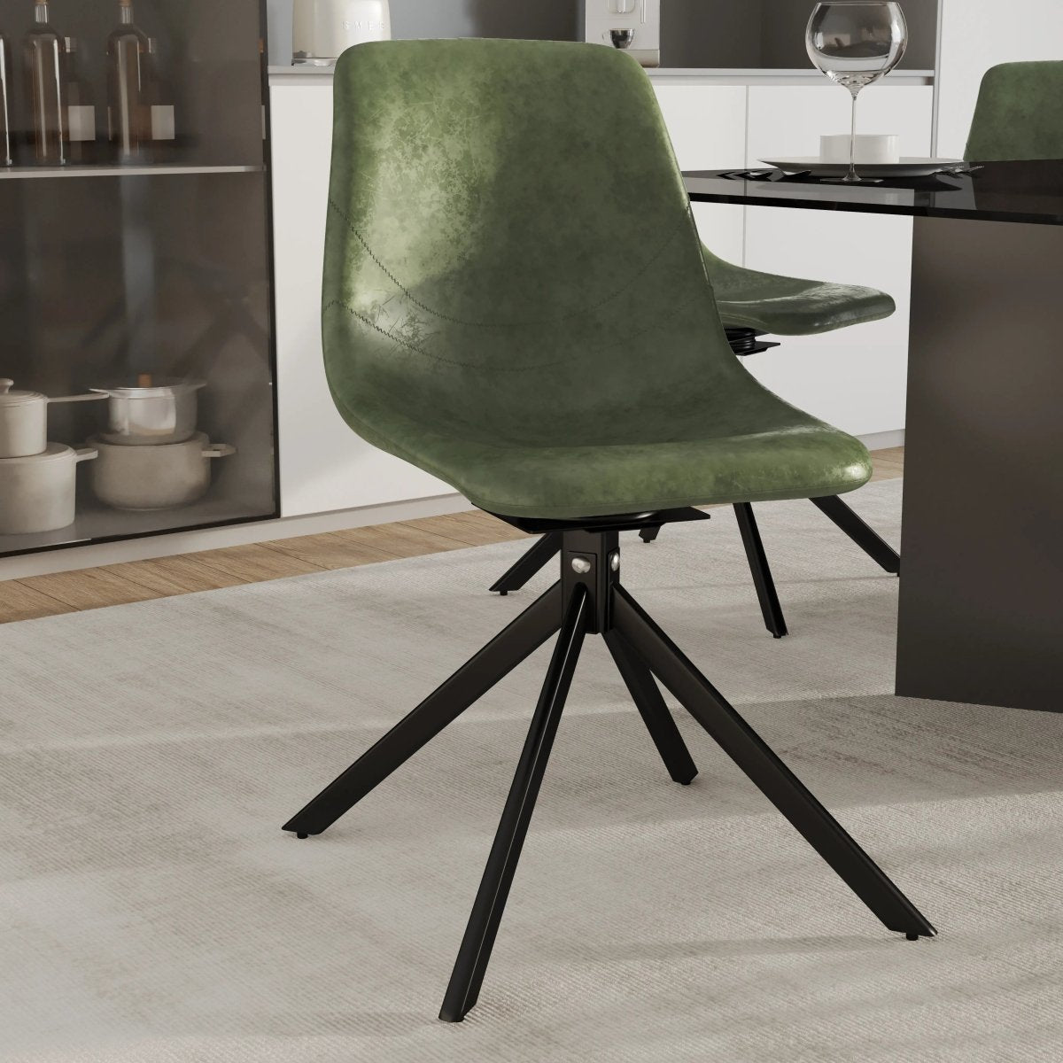 Markley Swivel Leather Dining Side Chair with Durable Iron Legs Set of 4