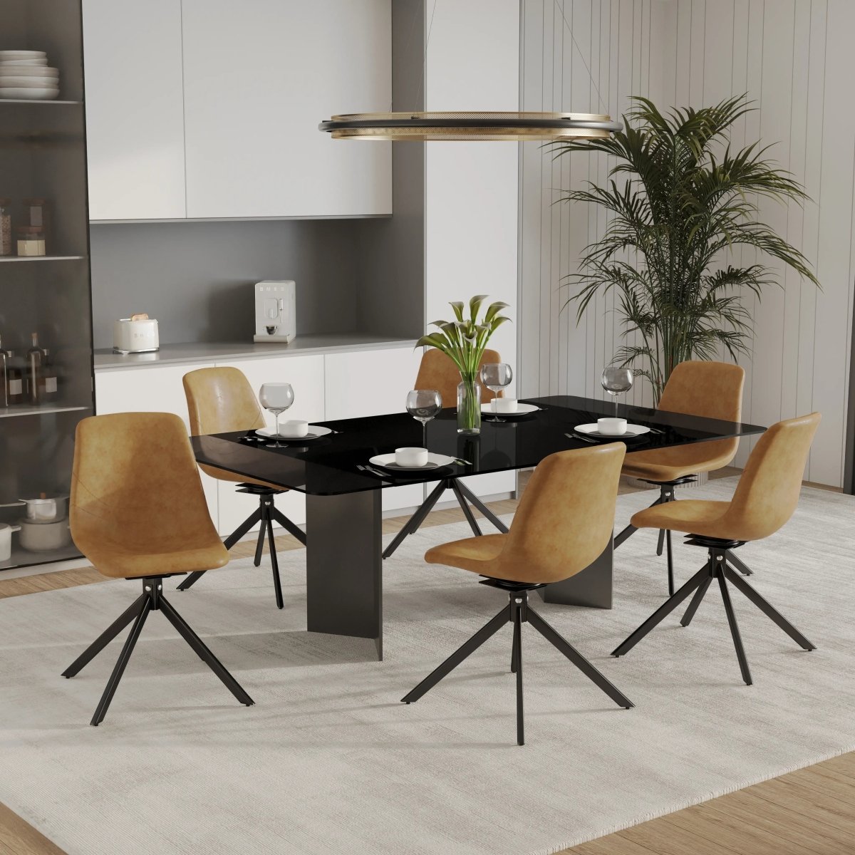 Markley Swivel Leather Dining Side Chair with Durable Iron Legs Set of 4