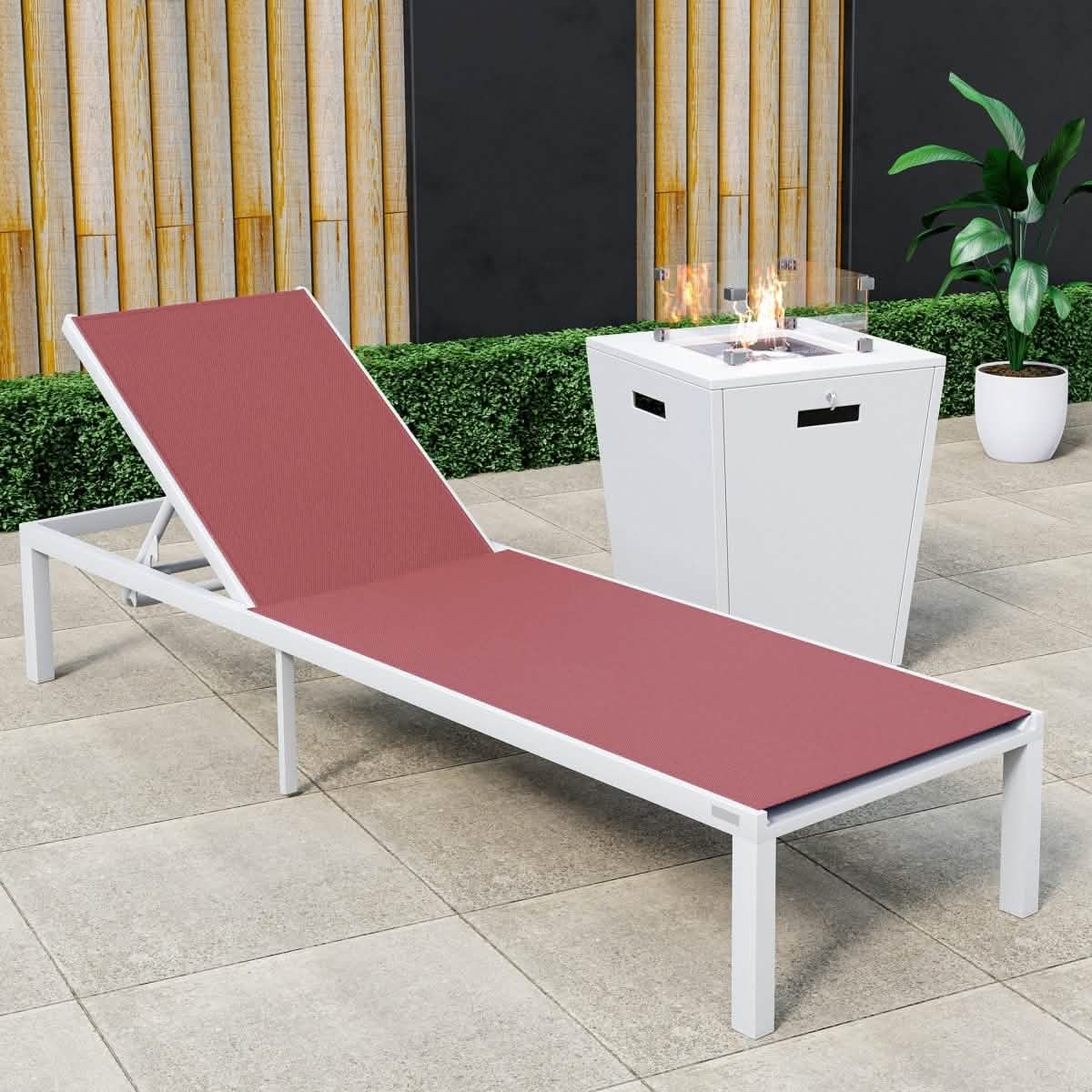 Marlin Aluminum Outdoor Chaise Lounge Chair with a Square Fire Pit Table