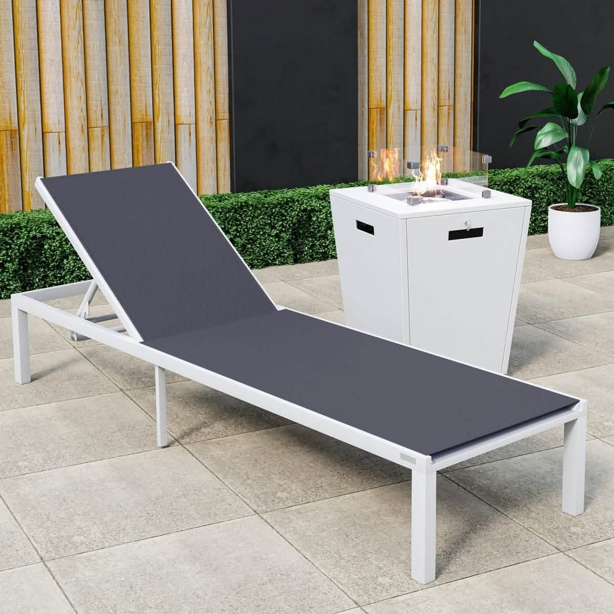 Marlin Aluminum Outdoor Chaise Lounge Chair with a Square Fire Pit Table