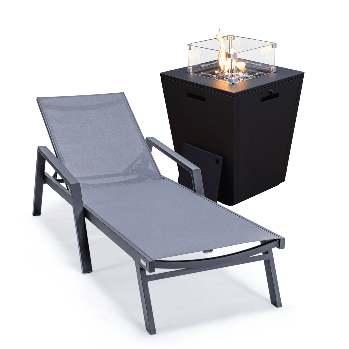 Marlin Aluminum Outdoor Chaise Lounge Chair with a Square Fire Pit Table