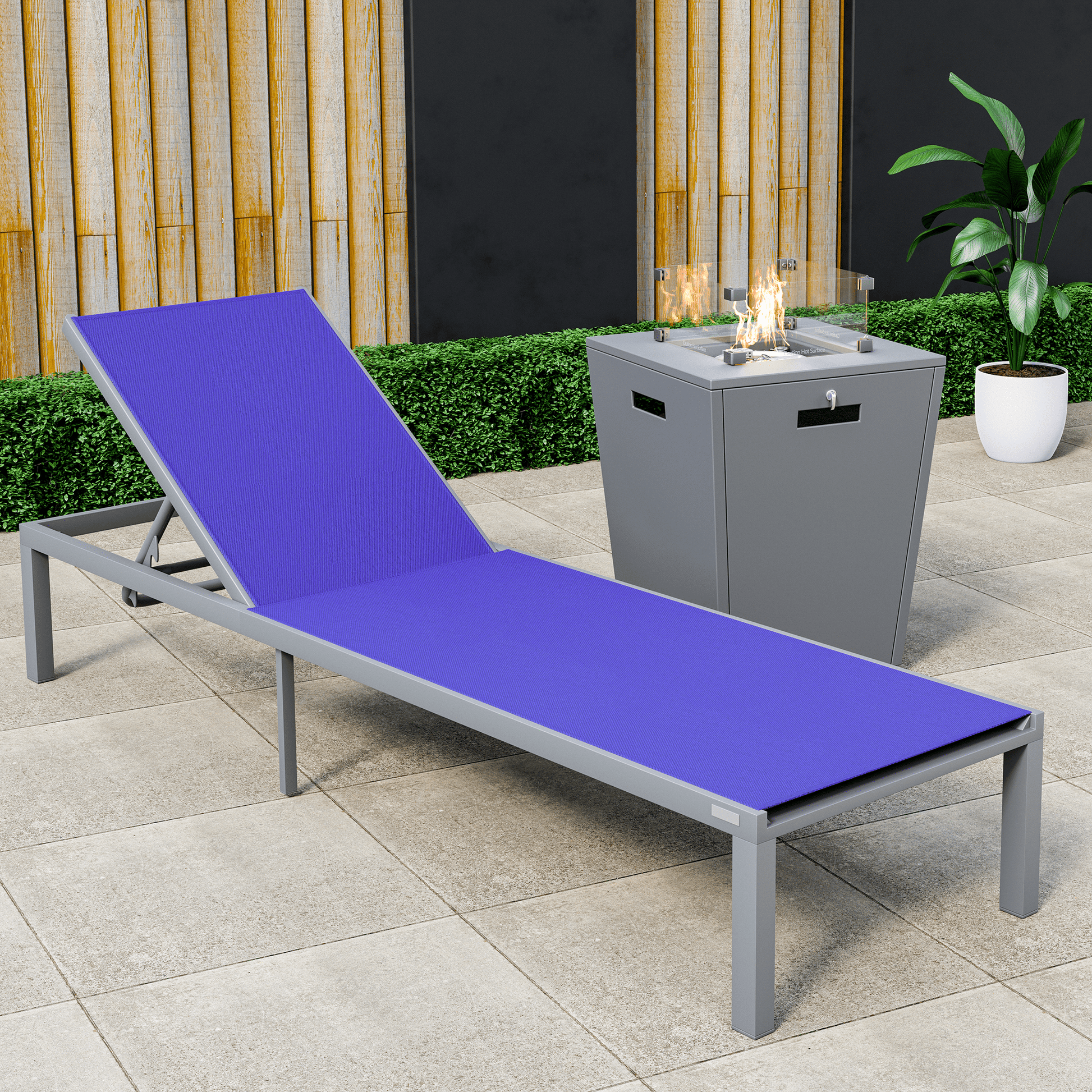 Marlin Aluminum Outdoor Chaise Lounge Chair with a Square Fire Pit Table