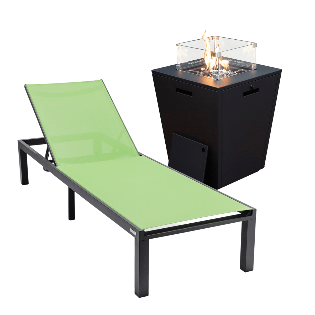 Marlin Aluminum Outdoor Chaise Lounge Chair with a Square Fire Pit Table