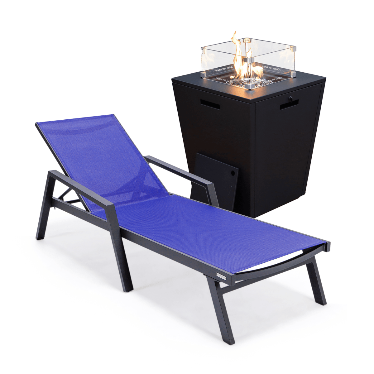 Marlin Aluminum Outdoor Chaise Lounge Chair with a Square Fire Pit Table