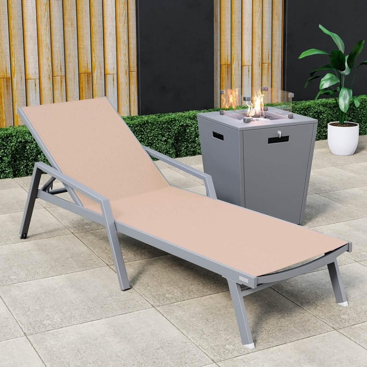 Marlin Aluminum Outdoor Chaise Lounge Chair with a Square Fire Pit Table