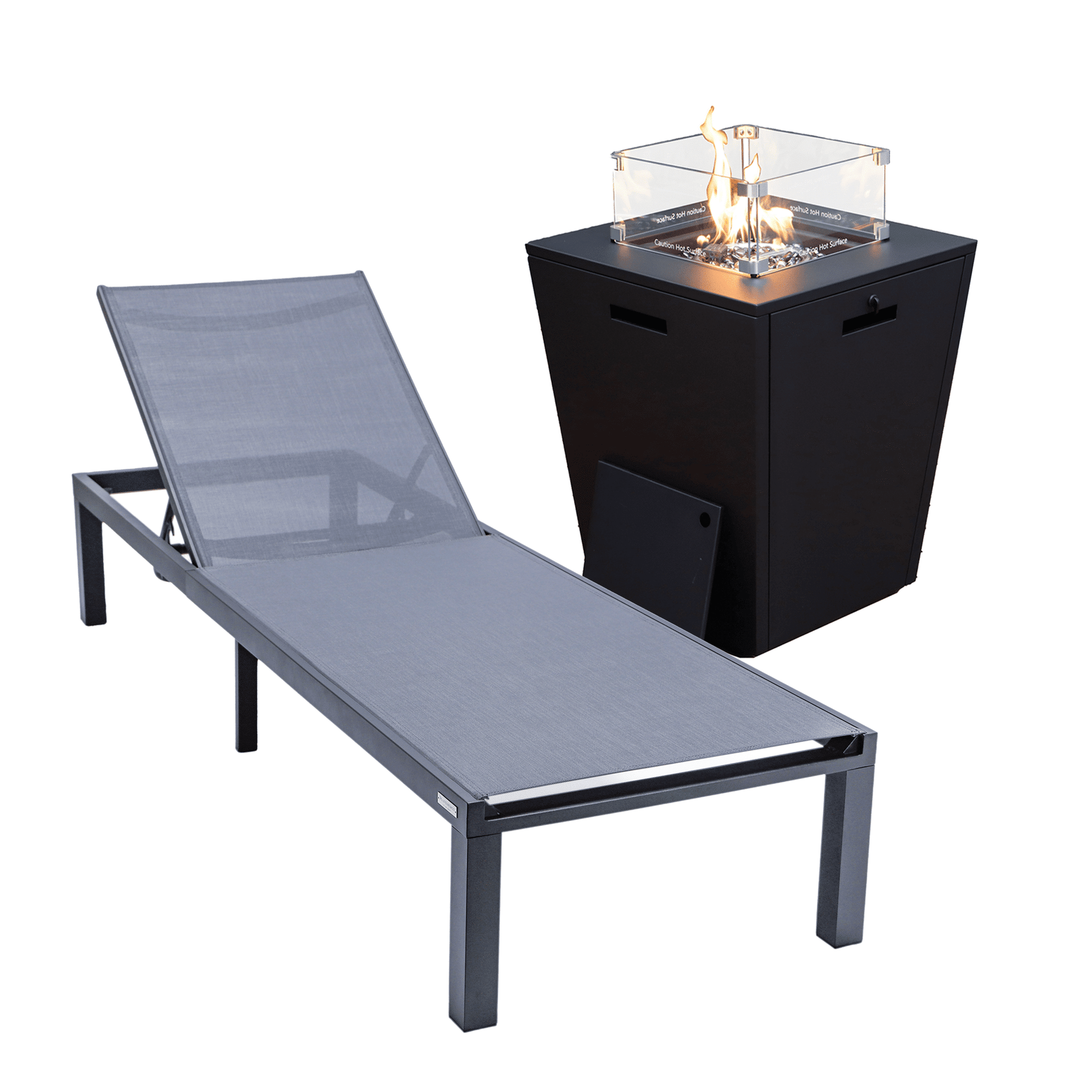 Marlin Aluminum Outdoor Chaise Lounge Chair with a Square Fire Pit Table