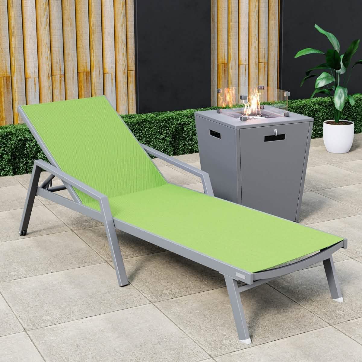 Marlin Aluminum Outdoor Chaise Lounge Chair with a Square Fire Pit Table