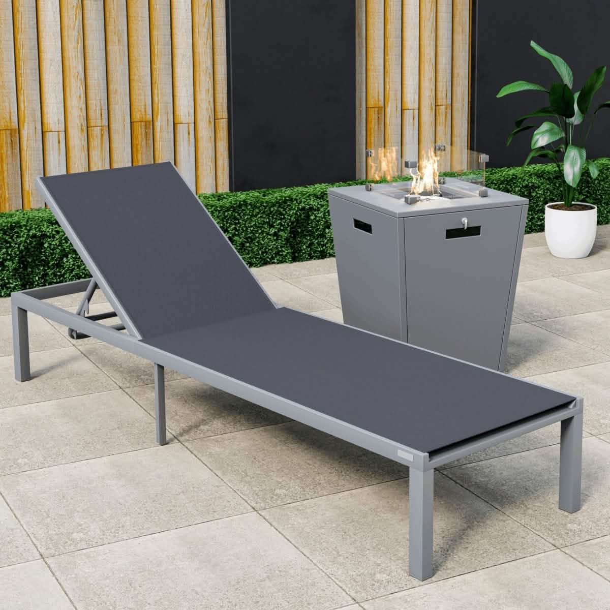 Marlin Aluminum Outdoor Chaise Lounge Chair with a Square Fire Pit Table