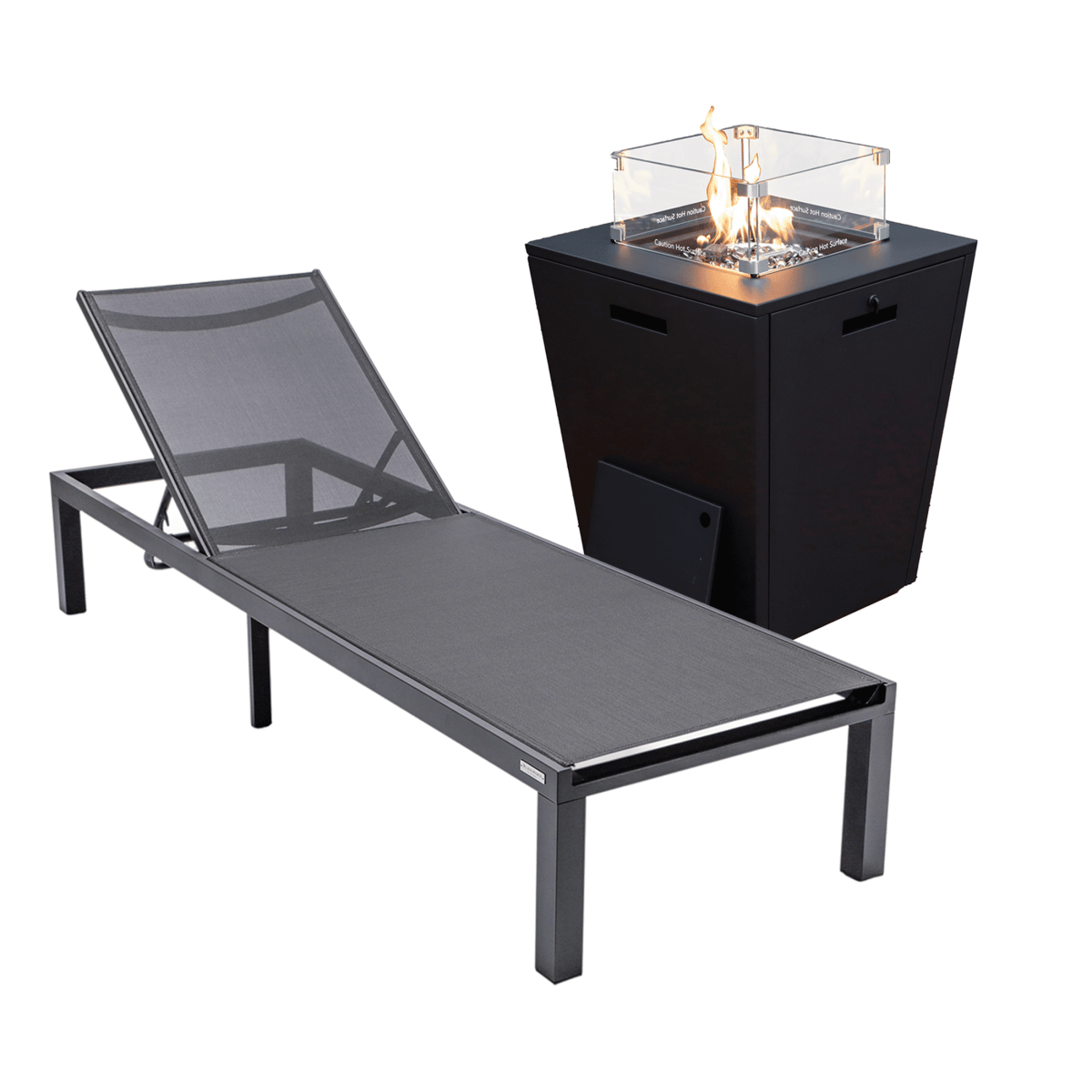 Marlin Aluminum Outdoor Chaise Lounge Chair with a Square Fire Pit Table