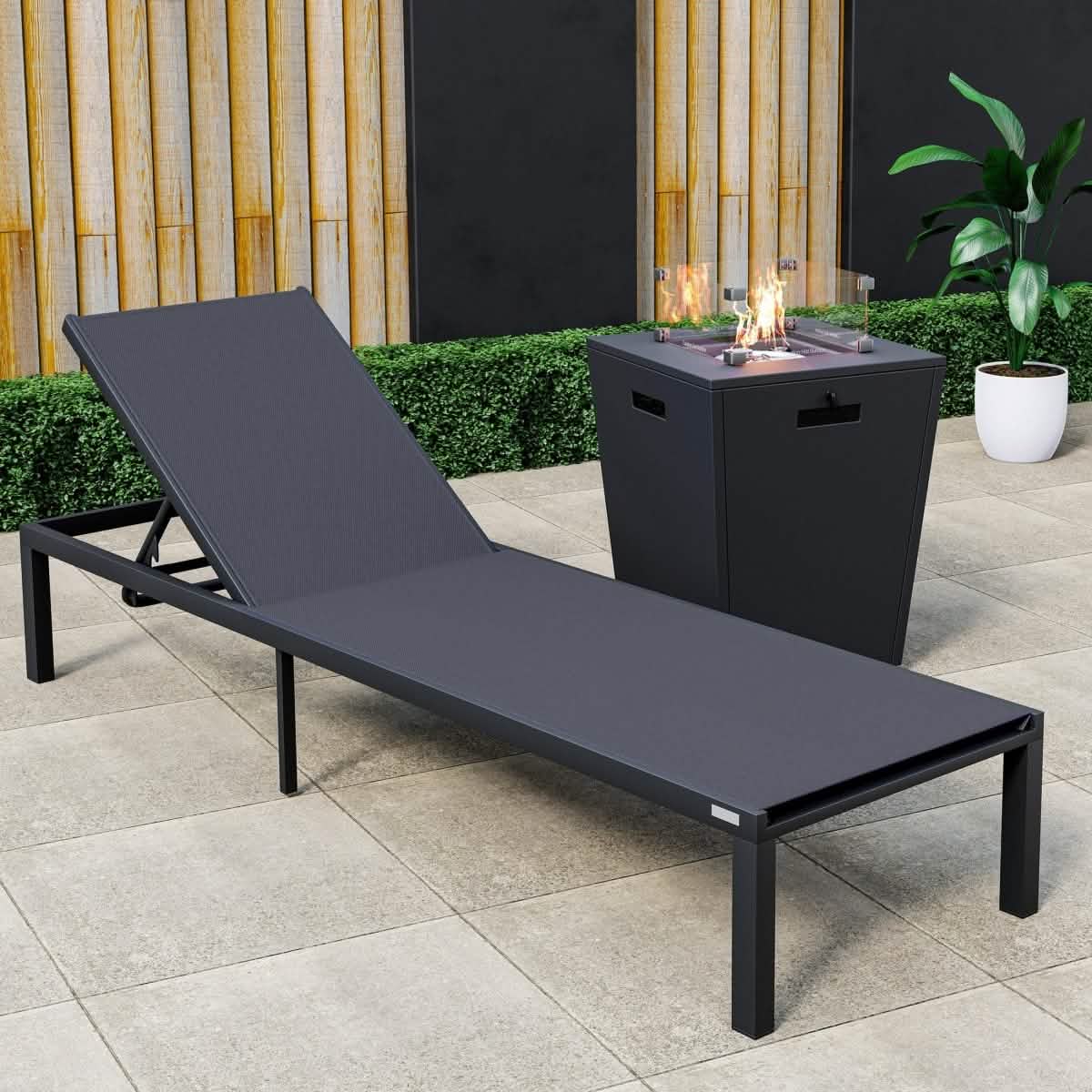 Marlin Aluminum Outdoor Chaise Lounge Chair with a Square Fire Pit Table