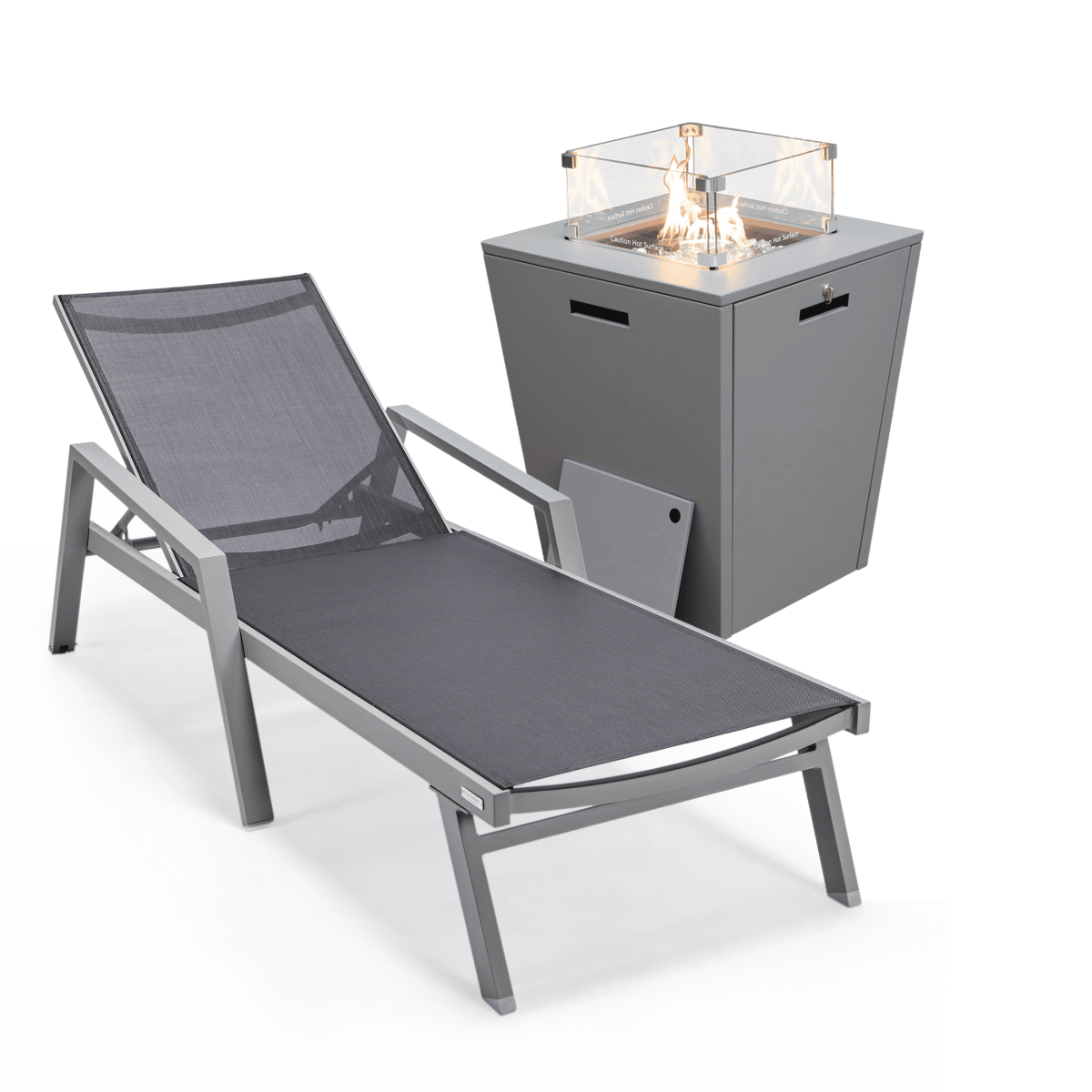 Marlin Aluminum Outdoor Chaise Lounge Chair with a Square Fire Pit Table