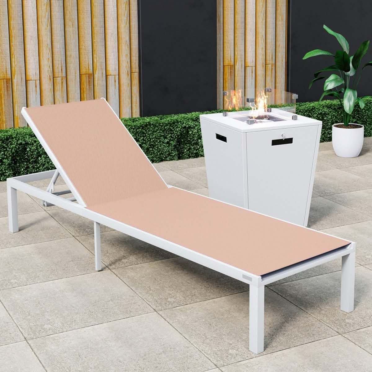 Marlin Aluminum Outdoor Chaise Lounge Chair with a Square Fire Pit Table