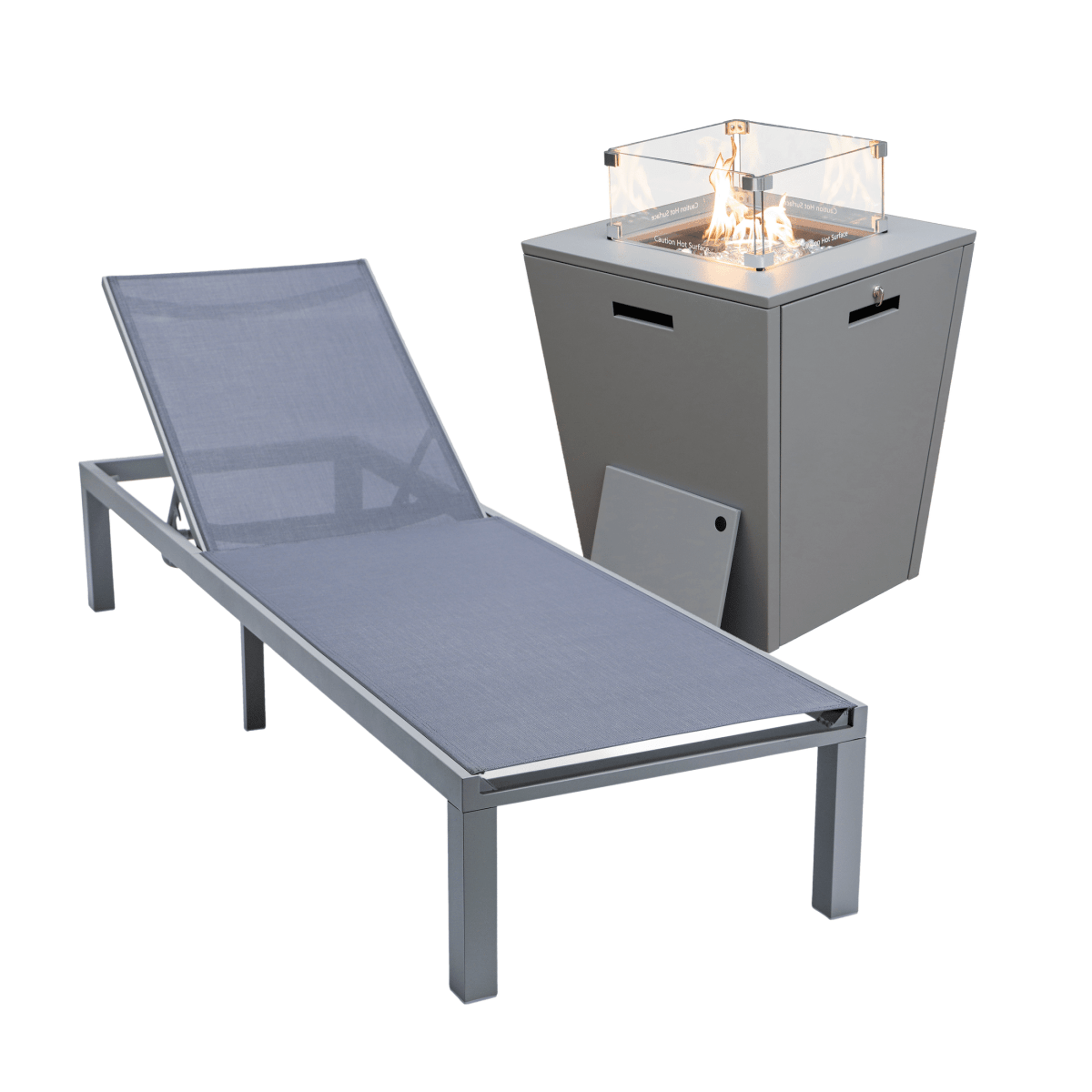 Marlin Aluminum Outdoor Chaise Lounge Chair with a Square Fire Pit Table