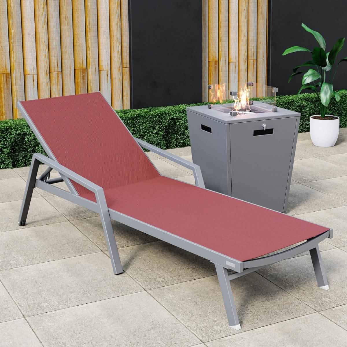 Marlin Aluminum Outdoor Chaise Lounge Chair with a Square Fire Pit Table